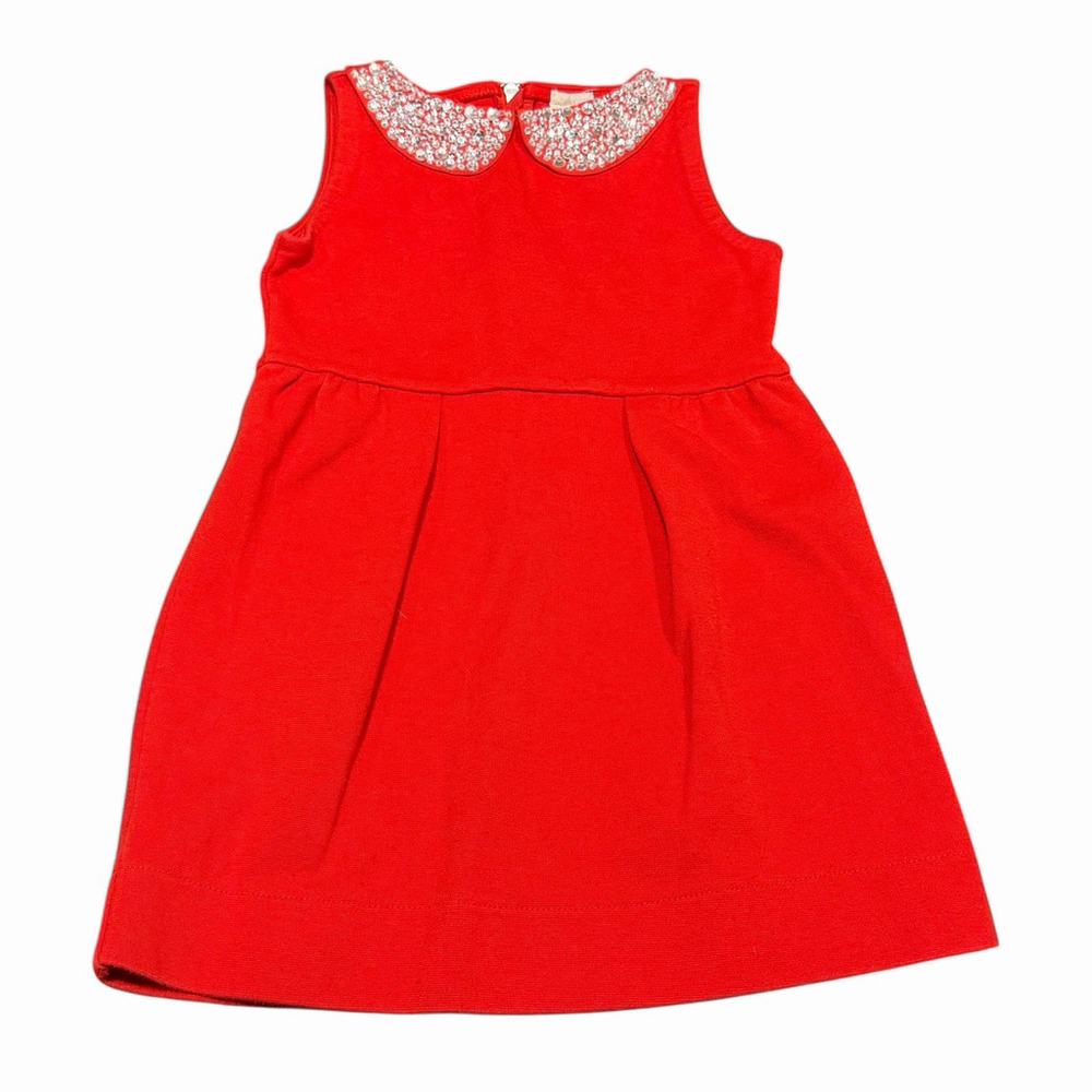 Crewcuts Girls Red‎ Sleeveless Dress Rhinestone Collar Size 4 VDay Holiday Party